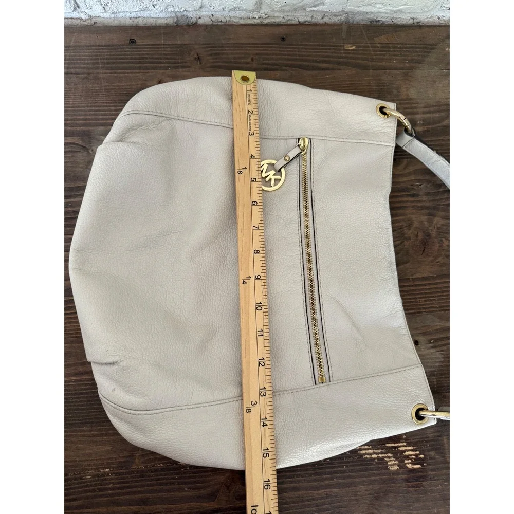 Michael Kors Beige Leather Hobo Bag Gold Hardware Designer Purse Shoulder‎ Bag
